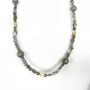 Handmade gray stone and glass bead necklace